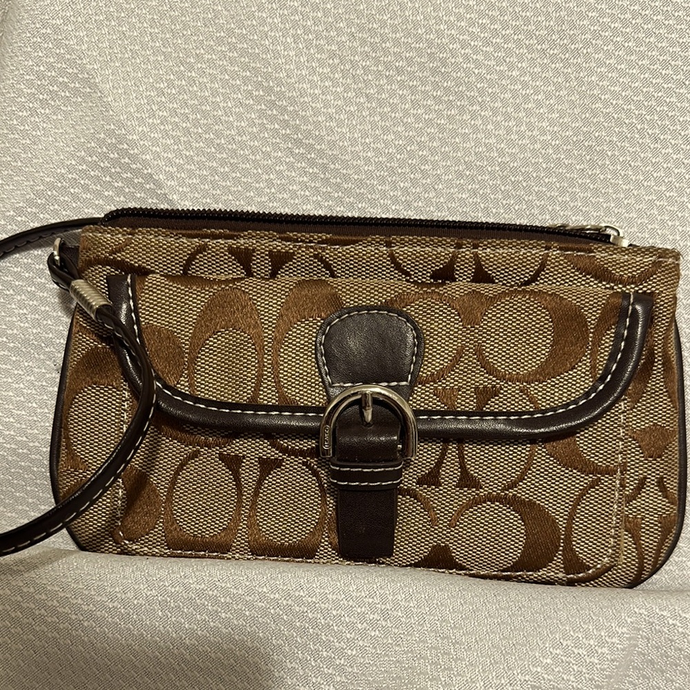 Coach Brown and Tan Monogram Wristlist